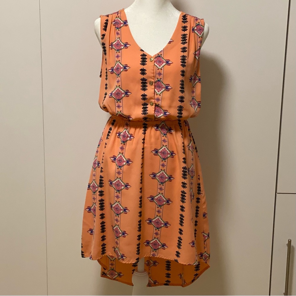 Peach printed high-low dress Small
